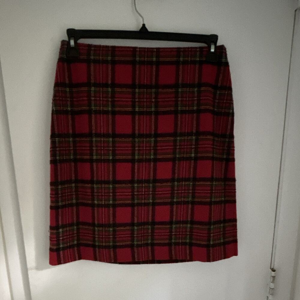 Talbots Red Plaid Tweed Wool Pencil Skirt Lined Zip Knee Length Size 6